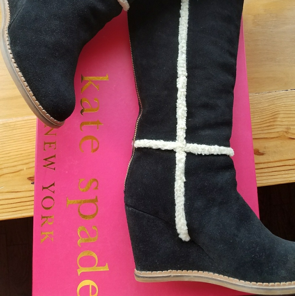 Kate Spade New York Black Shair Suede Wedge Boots